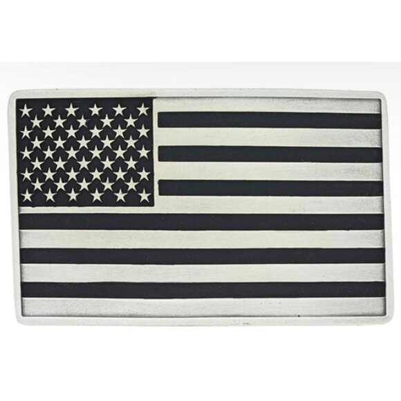 NEW Antiqued American Flag Belt Buckle Silver